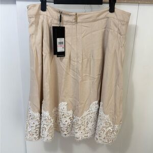 Karl Lagerfeld Beige A-Line Skirt with White Lace Hem